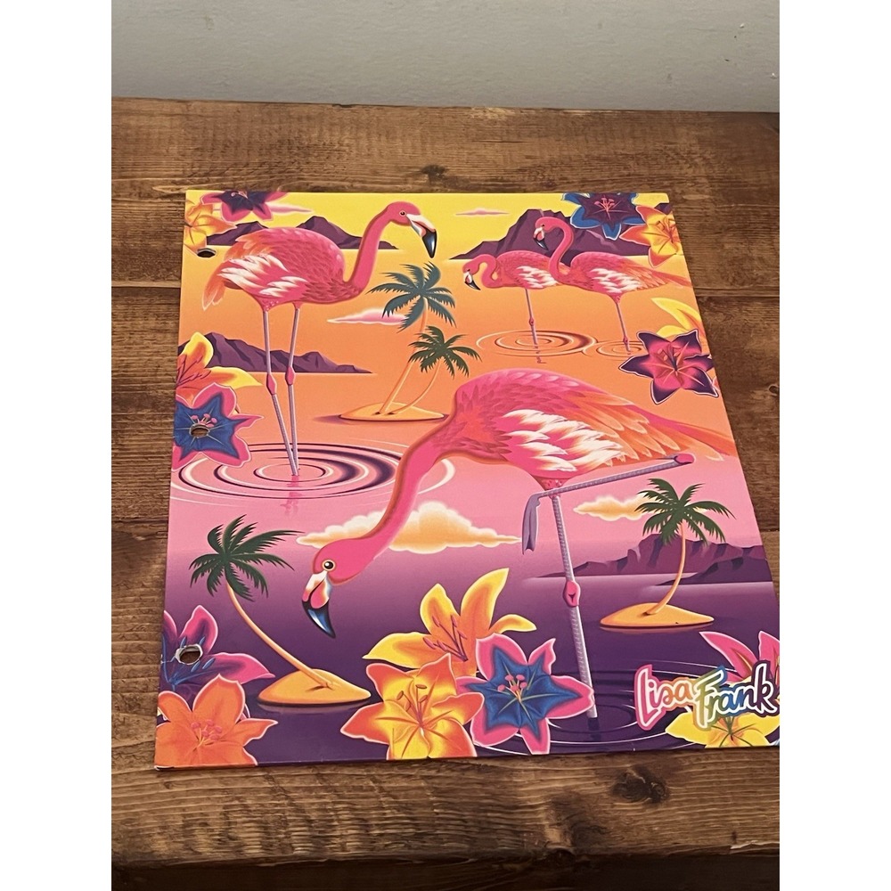 Vintage Lisa Frank Flamingos Folder Distressed 90s USA Made Stuart Hall